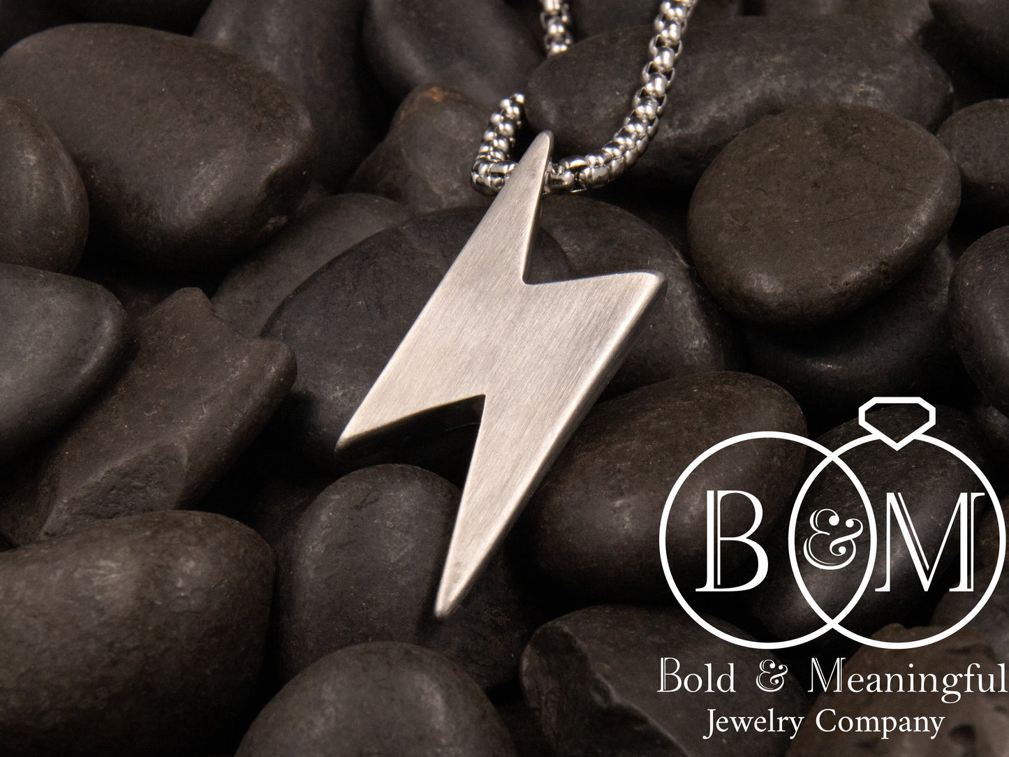 PERSONALIZED Stainless Steel Lightning Bolt Pendant Necklace Stainless Steel